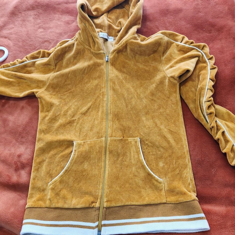 Steve Madden Sweater Size Medium Mustard Color Full Zip Hooded - Picture 7 of 16